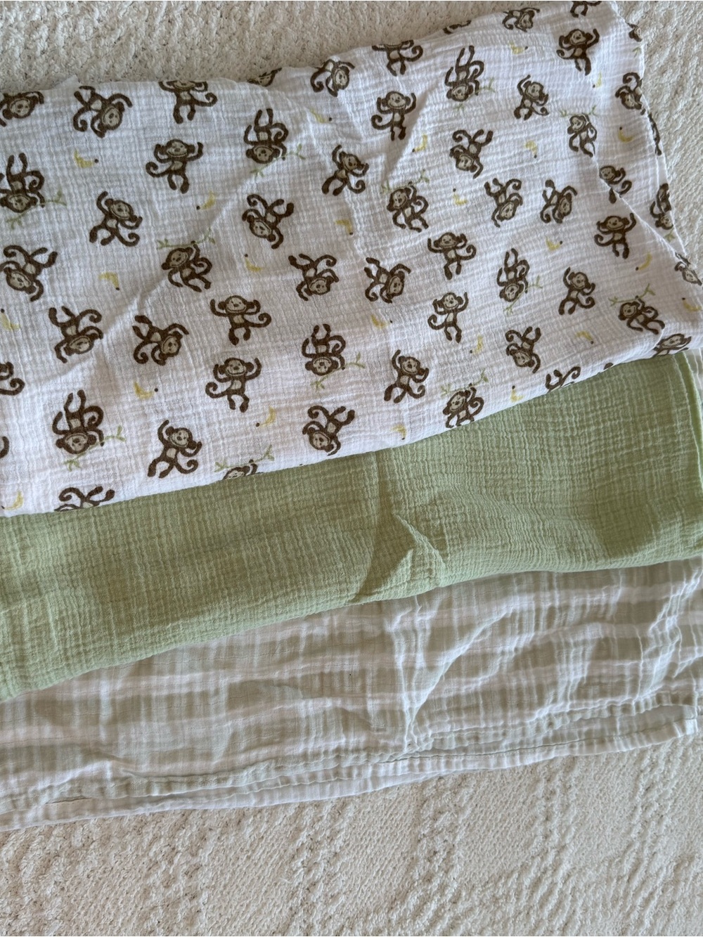 Monkey print, Green & White Muslin Blanket Set 3 pk cloud island & swaddle me